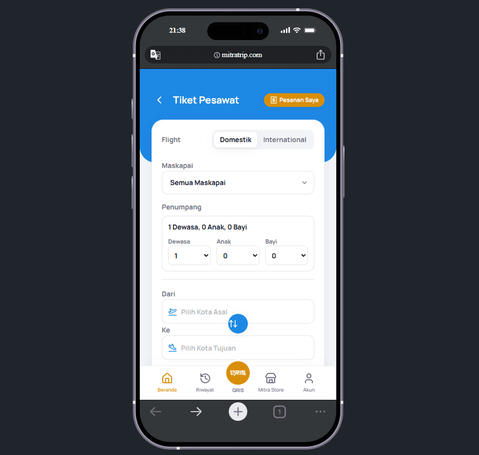 Mitratrip flight booking form